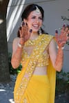 Shop_Aaryaa By Kashveen Kohli_Yellow Silk, Net Sequins, Embroidery Hand Saree And Blouse Set _Online_at_Aza_Fashions