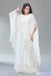 Buy_Divya Kanakia_Ivory Georgette Sequins, Pearls Round 3d Hand Embroidered Cape And Sharara Set _at_Aza_Fashions