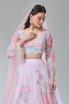 Shop_Divya Kanakia_Pink Organza, Net Crystals, Pearls, Venus Hand Embroidered Fairytale Lehenga Set 