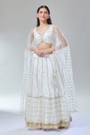 Buy_Divya Kanakia_Ivory Net, Silk Satin Sequins, Embroidery V-neck Lehenga And Blouse Set _at_Aza_Fashions