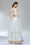 Divya Kanakia_Ivory Net, Silk Satin Sequins, Embroidery V-neck Lehenga And Blouse Set _Online_at_Aza_Fashions