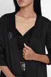Angry Owl_Black Modal Open Neck Placement Owl Embroidered Cape _at_Aza_Fashions