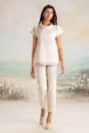 Buy_Kaveri_Beige Linen Round Neck Top And Pant Set _at_Aza_Fashions
