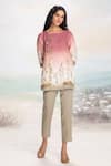 Shop_Kaveri_Pink Linen Embroidery Boat Neck Landscape Top And Pant Set 