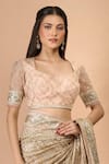 Shop_Tarun Tahiliani_Gold Silk Sequins, Zari, Embroidery Blush Saree Set With Embellished Blouse _Online_at_Aza_Fashions