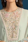 Tarun Tahiliani_Green Embroidery, Beads Round Neck Blush Kurta Set _at_Aza_Fashions