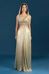 Buy_Tarun Tahiliani_Gold Beads Cowl Neck Jade Bustier Trouser Set _Online_at_Aza_Fashions