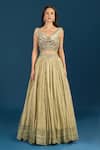 Buy_Tarun Tahiliani_Gold Beads, Embroidery, Sequins Jade Skirt Bustier Set _Online_at_Aza_Fashions