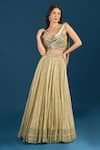 Buy_Tarun Tahiliani_Gold Beads, Embroidery, Sequins Jade Skirt Bustier Set _at_Aza_Fashions