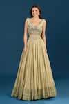 Buy_Tarun Tahiliani_Gold Beads, Embroidery, Sequins Jade Skirt Bustier Set 