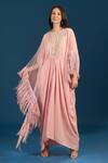 Buy_Tarun Tahiliani_Pink Embroidery, Sequins Round Neck Powder Blue Trouser Kurta Scarf _at_Aza_Fashions