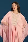 Buy_Tarun Tahiliani_Pink Embroidery, Sequins Round Neck Powder Blue Trouser Kurta Scarf 