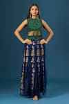 Buy_Anamika Khanna_Blue Embroidery Round , High Indigo Fringe Skirt Set _Online_at_Aza_Fashions