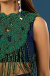 Shop_Anamika Khanna_Blue Embroidery Round , High Indigo Fringe Skirt Set _Online_at_Aza_Fashions