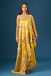 Anamika Khanna_Yellow Embroidery Asymmetric Mustard Kaftan Skirt Set_Online_at_Aza_Fashions