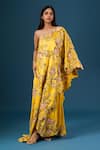 Buy_Anamika Khanna_Yellow Embroidery Asymmetric Mustard Kaftan Skirt Set_at_Aza_Fashions