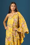 Anamika Khanna_Yellow Embroidery Asymmetric Mustard Kaftan Skirt Set_at_Aza_Fashions