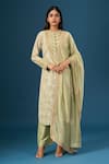 Buy_Anamika Khanna_Green Embroidery Round Neck Teal Kurta Set _at_Aza_Fashions