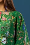 Anamika Khanna_Emerald Green Embroidery Round Neck Floral Kurta Set _Online_at_Aza_Fashions