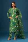 Shop_Anamika Khanna_Emerald Green Embroidery Round Neck Floral Kurta Set _Online_at_Aza_Fashions