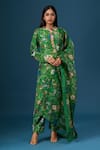 Buy_Anamika Khanna_Emerald Green Embroidery Round Neck Floral Kurta Set _at_Aza_Fashions