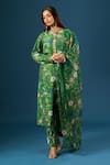 Buy_Anamika Khanna_Emerald Green Embroidery Round Neck Floral Kurta Set 
