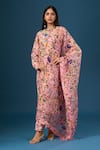 Buy Anamika Khanna Pink Embroidery Round Neck Floral Print Kurta Set at Aza Fashions Buy_Anamika Khanna_Pink Embroidery Round Neck Floral Print Kurta Set_at_Aza_Fashions