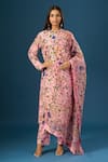Anamika Khanna Pink Embroidery Round Neck Floral Print Kurta Set at Aza Fashions Anamika Khanna_Pink Embroidery Round Neck Floral Print Kurta Set_at_Aza_Fashions