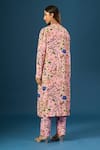 Shop Anamika Khanna Pink Embroidery Round Neck Floral Print Kurta Set at Aza Fashions Shop_Anamika Khanna_Pink Embroidery Round Neck Floral Print Kurta Set_at_Aza_Fashions