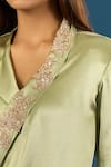 Buy_Anamika Khanna_Green Satin Embroidery Jade Long Coat Set _Online_at_Aza_Fashions