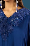 Anamika Khanna_Blue Embroidery V-neck Indigo Tunic Set _Online_at_Aza_Fashions