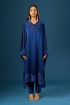 Shop_Anamika Khanna_Blue Embroidery V-neck Indigo Tunic Set _Online_at_Aza_Fashions
