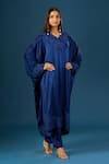 Anamika Khanna_Blue Embroidery V-neck Indigo Tunic Set _at_Aza_Fashions