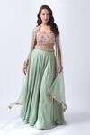 Shop_Neha Mehta Couture_Mint Organza, Silk Embroidery Round Neck Green Hand Sharara Set _Online_at_Aza_Fashions
