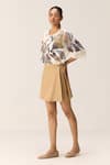 Buy_Kharakapas_Beige Cotton Clay Mul Skorts _Online_at_Aza_Fashions