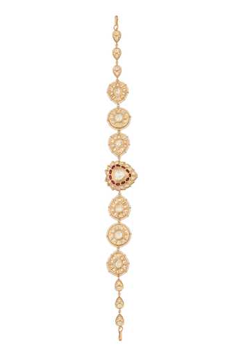 Shop_Nazaakat By Samara Singh_Pink Kundan Ruby Brass Mathapatti _at_Aza_Fashions