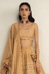 Shop_Safaa_Yellow Vegan Silk Sequins, Embroidery Round Neck Marigold Lenora Lehenga Set _Online_at_Aza_Fashions