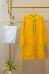 Buy_Rage Attire-Sweta Saria_Yellow Chinon, Cotton, Silk Embroidery Printed Kurta And Pyjama Set _at_Aza_Fashions