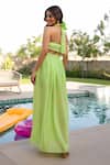 Shop_B'Infinite_Green Georgette Halter Neck Cutout Blouse And Skirt Set _at_Aza_Fashions