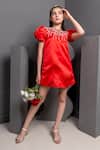 Buy_Hoity Moppet_Red Satin Beads Emily Bow Embroidered Dress _at_Aza_Fashions