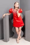 Shop_Hoity Moppet_Red Satin Beads Emily Bow Embroidered Dress _Online_at_Aza_Fashions