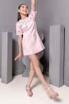 Hoity Moppet_Pink Satin Embroidery Bow Dress _at_Aza_Fashions