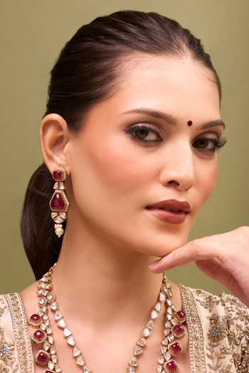Buy_Nazaakat By Samara Singh_Pink Kundan Rani Necklace And Earring Set 