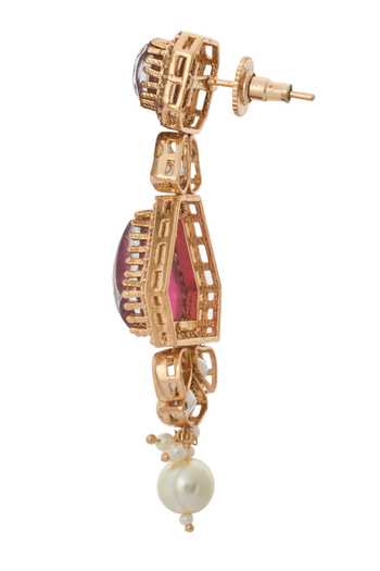 Shop_Nazaakat By Samara Singh_Pink Kundan Rani Necklace And Earring Set 