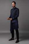 Buy_Paarsh_Blue Linen, Satin Cut Work, Embroidery Navy Cutdana Prince Coat Set 