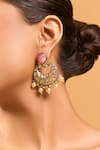 Nazaakat By Samara Singh_Pink Zari Kundan Brass Earrings _at_Aza_Fashions