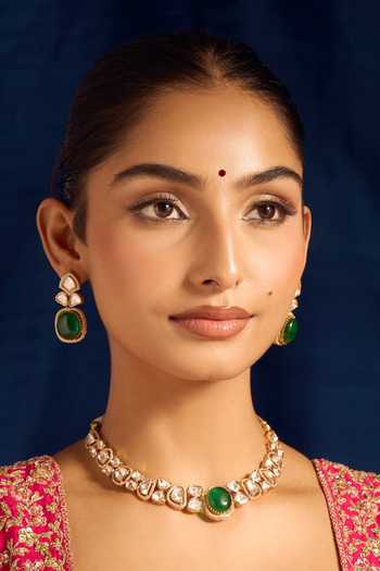 Buy_Nazaakat By Samara Singh_Green Zari Kundan Necklace And Earring Set _at_Aza_Fashions