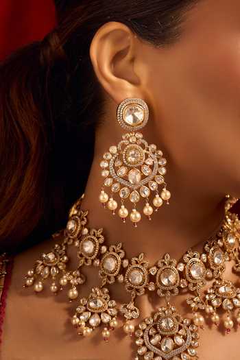 Shop_Nazaakat By Samara Singh_Pink Zari Kundan Ruby Jewelry Set 