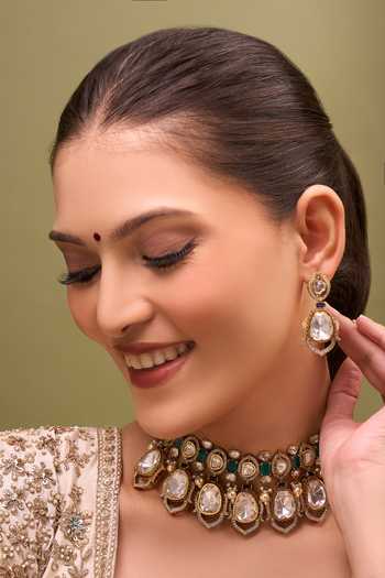 Buy_Nazaakat By Samara Singh_Blue Zari Kundan And Green Necklace Set 