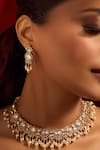 Shop_Nazaakat By Samara Singh_White Zari, Pearls Kundan Work Necklace And Earring Set 